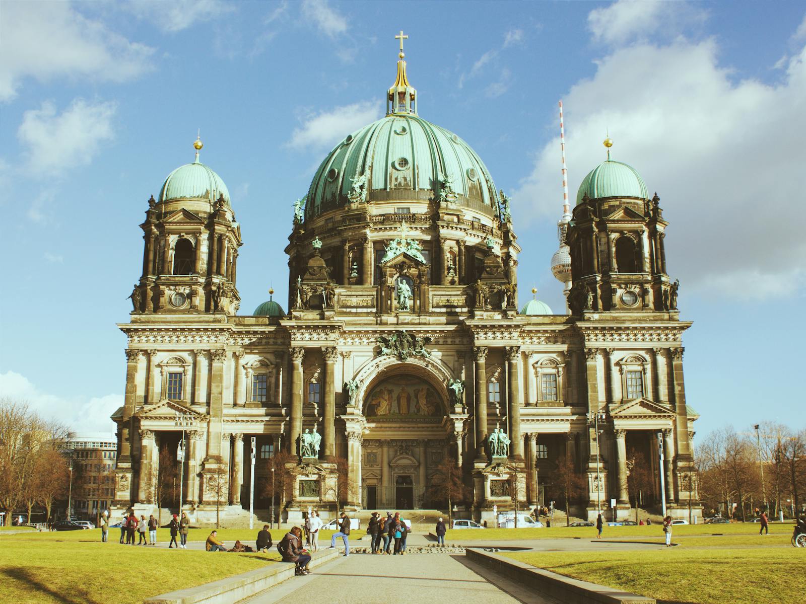 A beautiful capture of the Berlin Cathedral showcasing its architectural grandeur against a vibrant sky.
